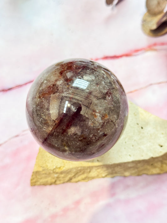 Fire Quartz with Moonstone Sphere
