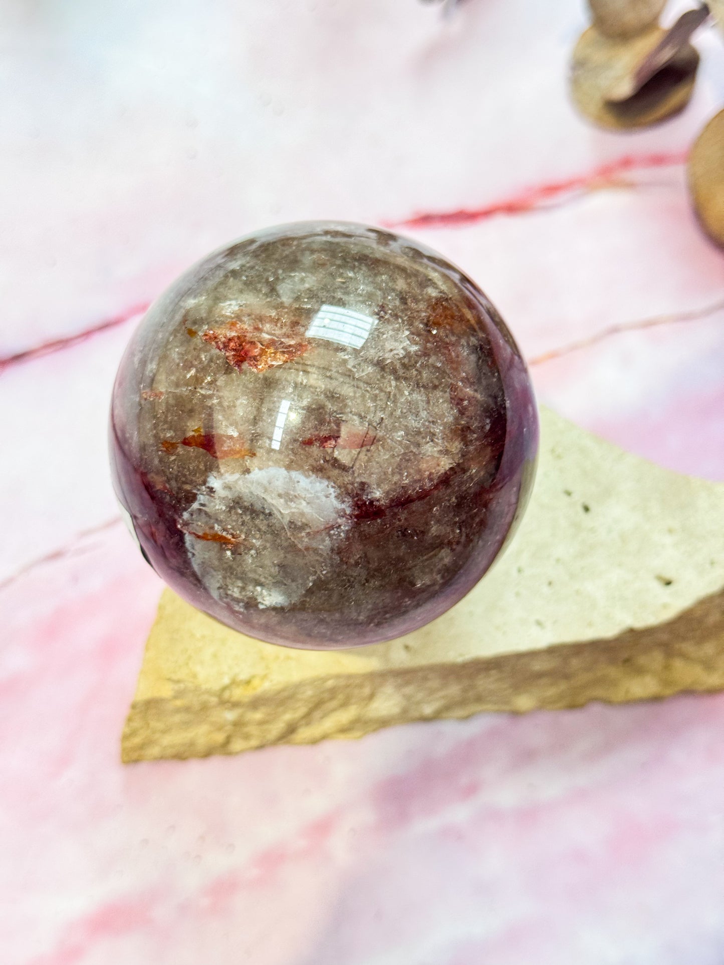 Fire Quartz with Moonstone Sphere