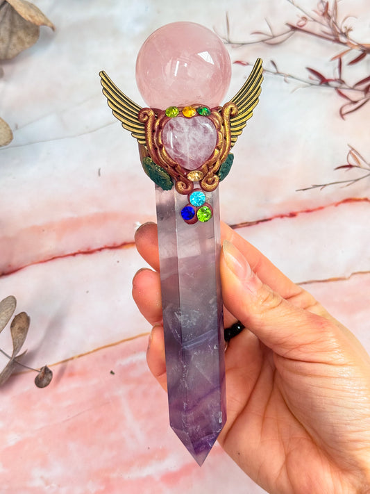 Fluorite and Rose Quartz Wand