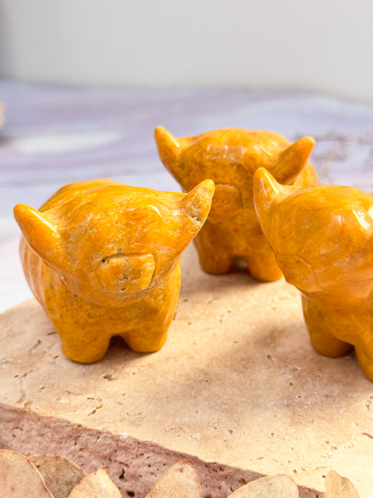 Yellow Aventurine Highland Cow Carvings