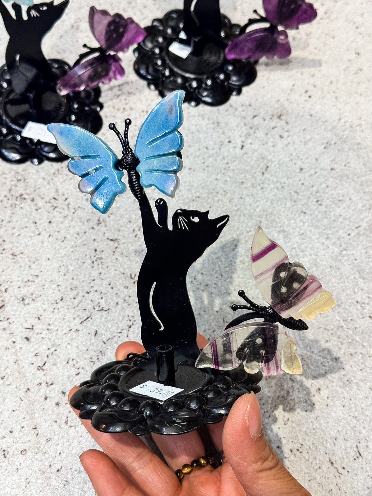 Trolleite Quartz and Fluorite Cat with Butterflies