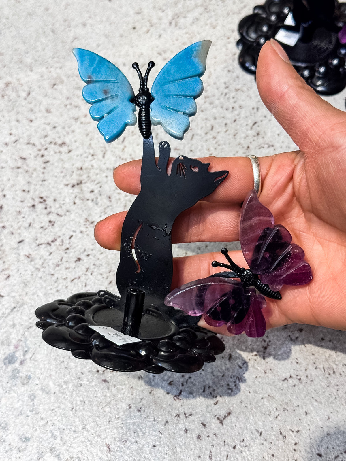 Trolleite Quartz and Fluorite Cat with Butterflies