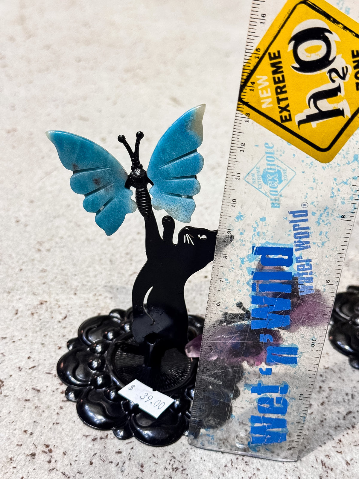 Trolleite Quartz and Fluorite Cat with Butterflies