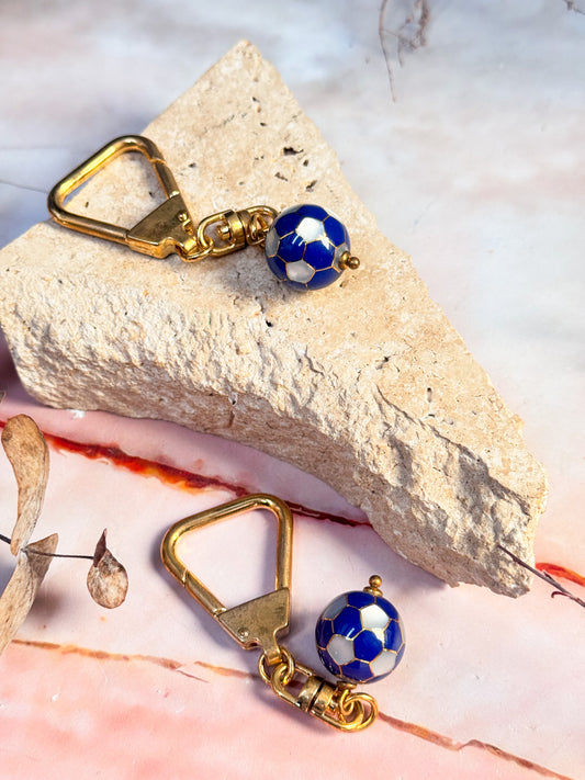 Lapis Lazuli and Mother of Pearl Soccer Keychains