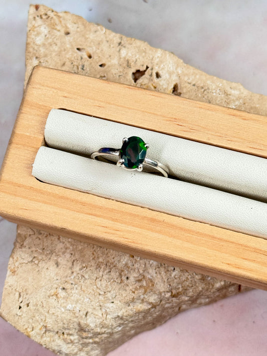 Faceted Black Ethiopian Opal Ring - Size 7