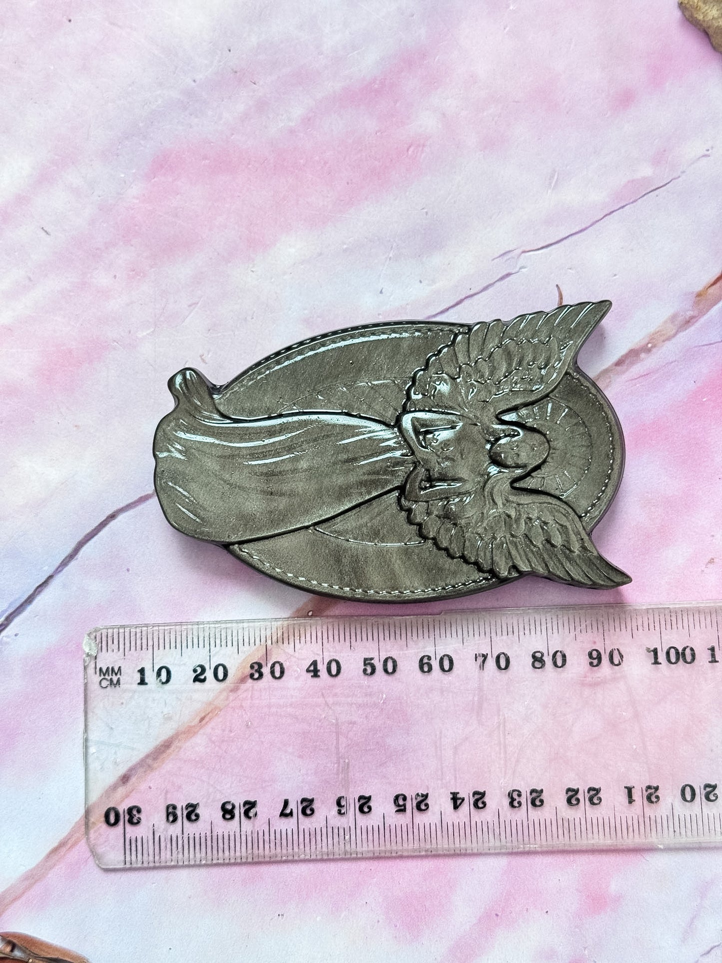 Silver Sheen Obsidian Angel Carvings