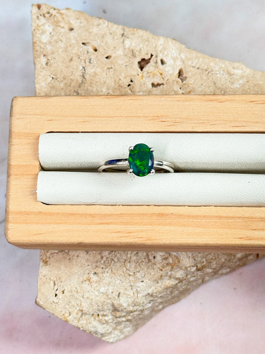 Faceted Black Ethiopian Opal Ring - Size 7
