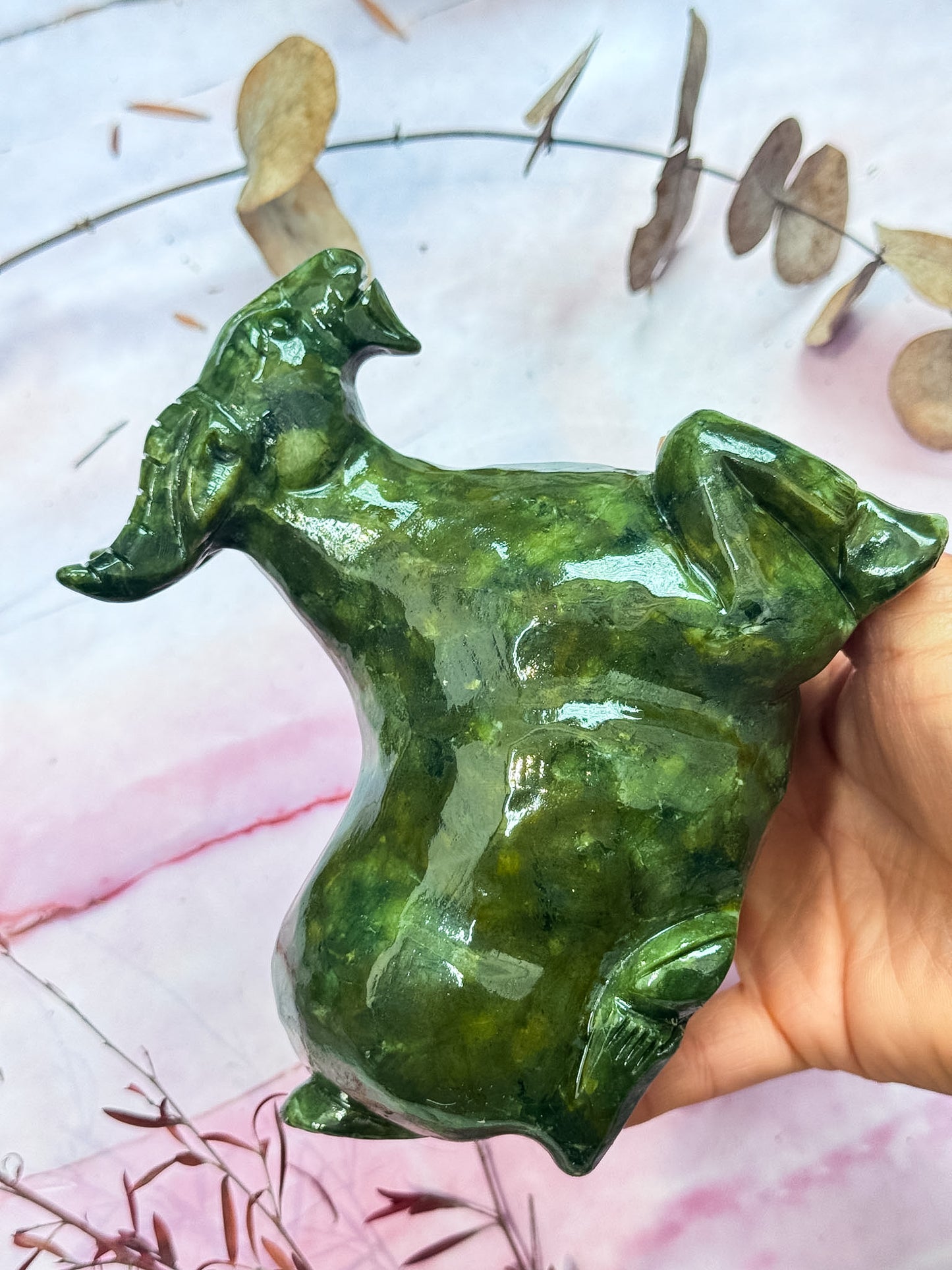 Serpentine Goat Carving