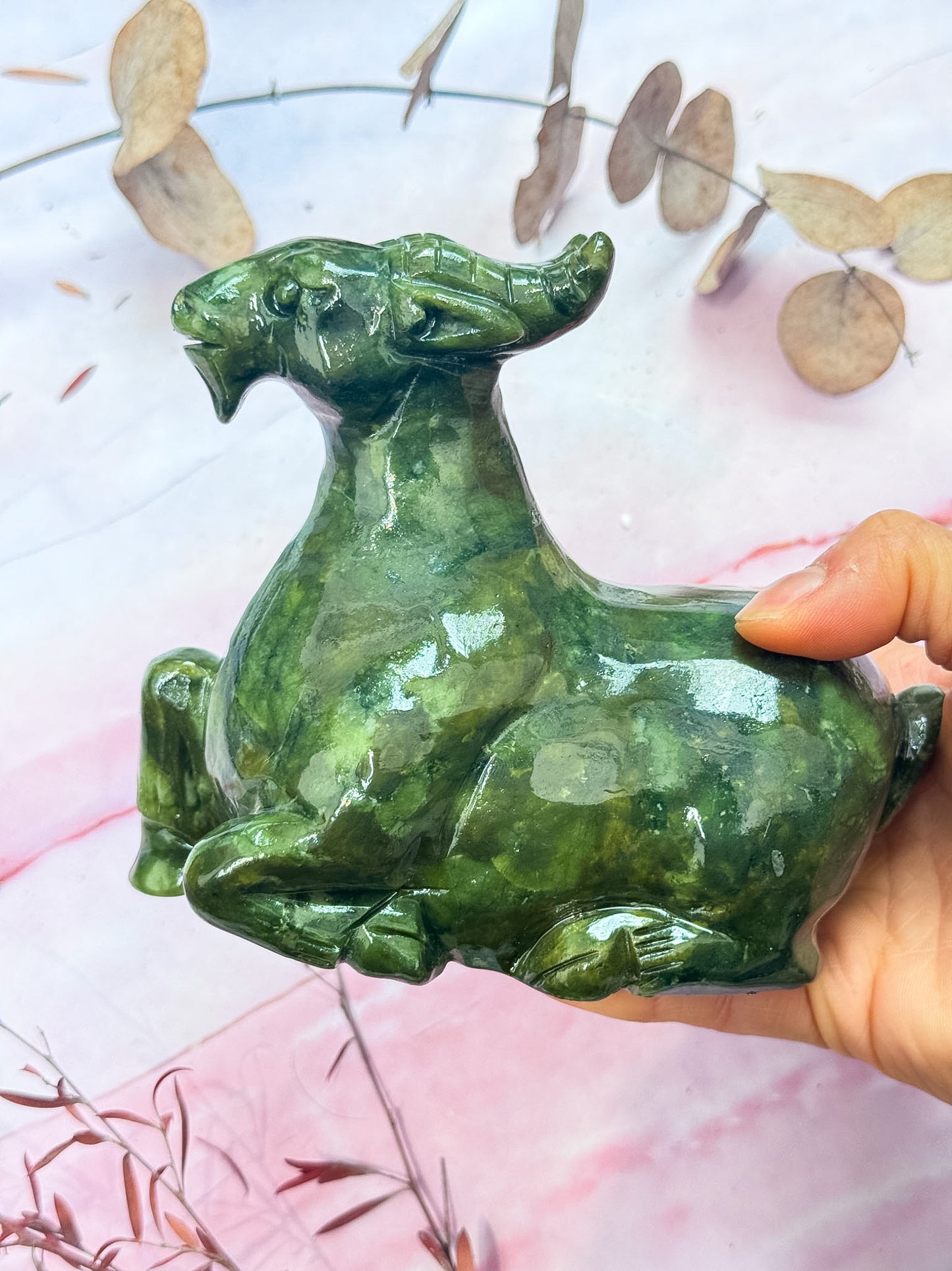 Serpentine Goat Carving
