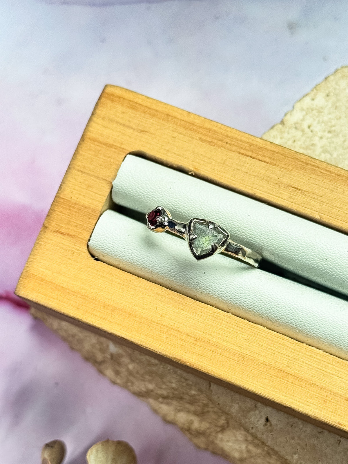 Labradorite with Garnet Dainty Rings