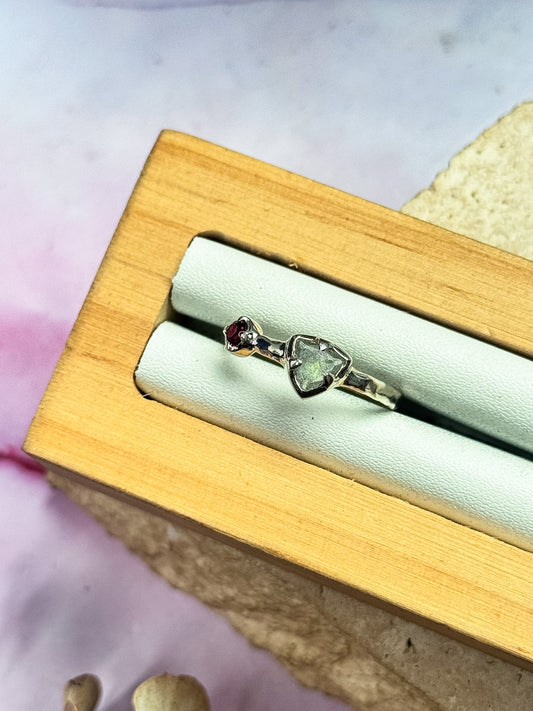 Labradorite with Garnet Dainty Rings