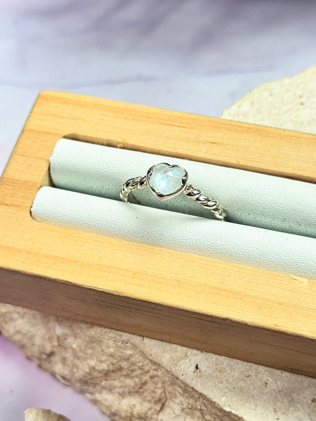 Moonstone Heart Ring - Size 6