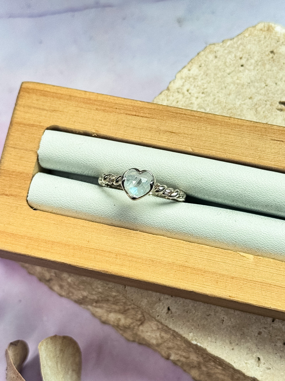 Moonstone Heart Ring - Size 6