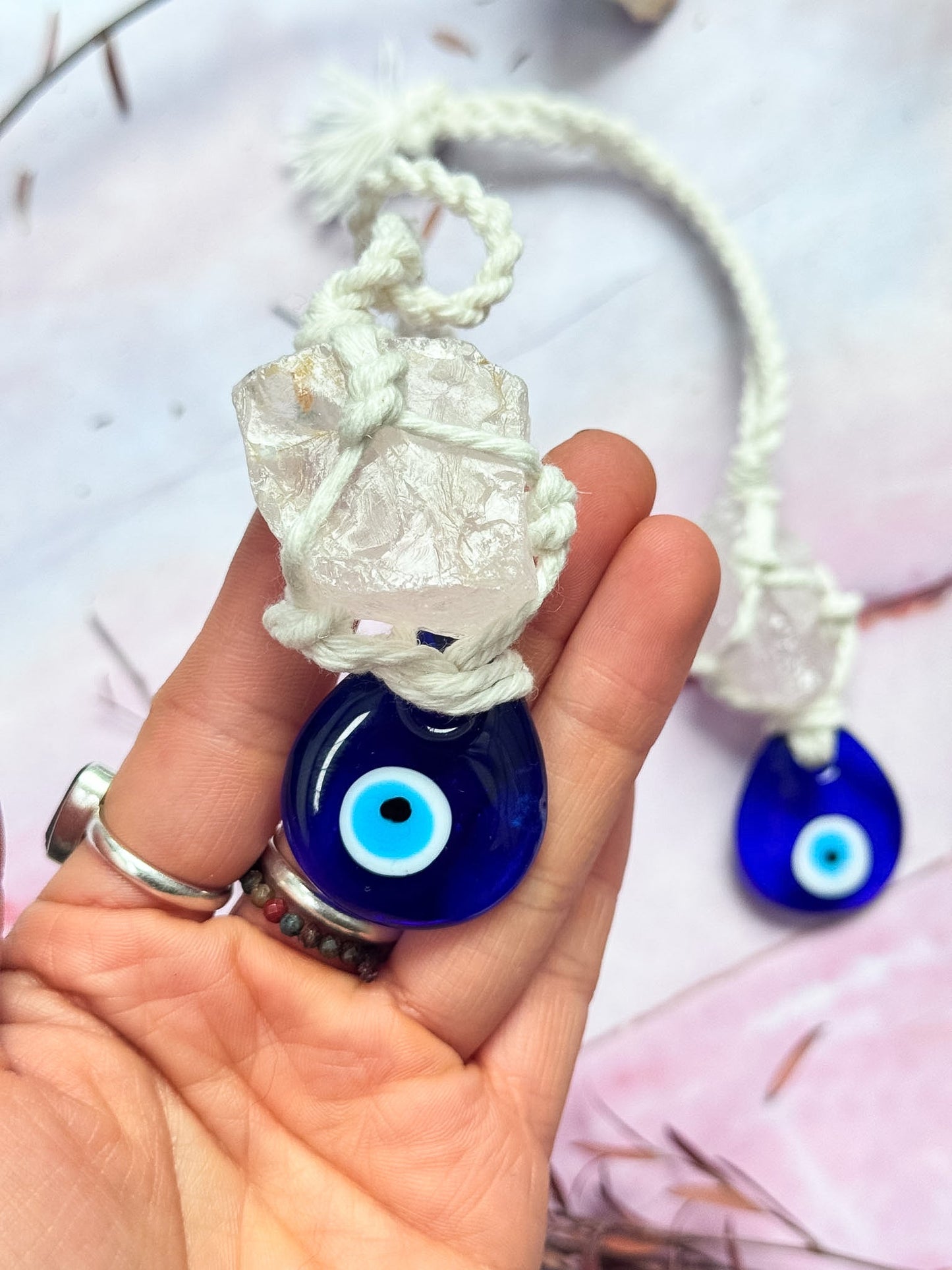 Evil Eye and Rose Quartz Hangings