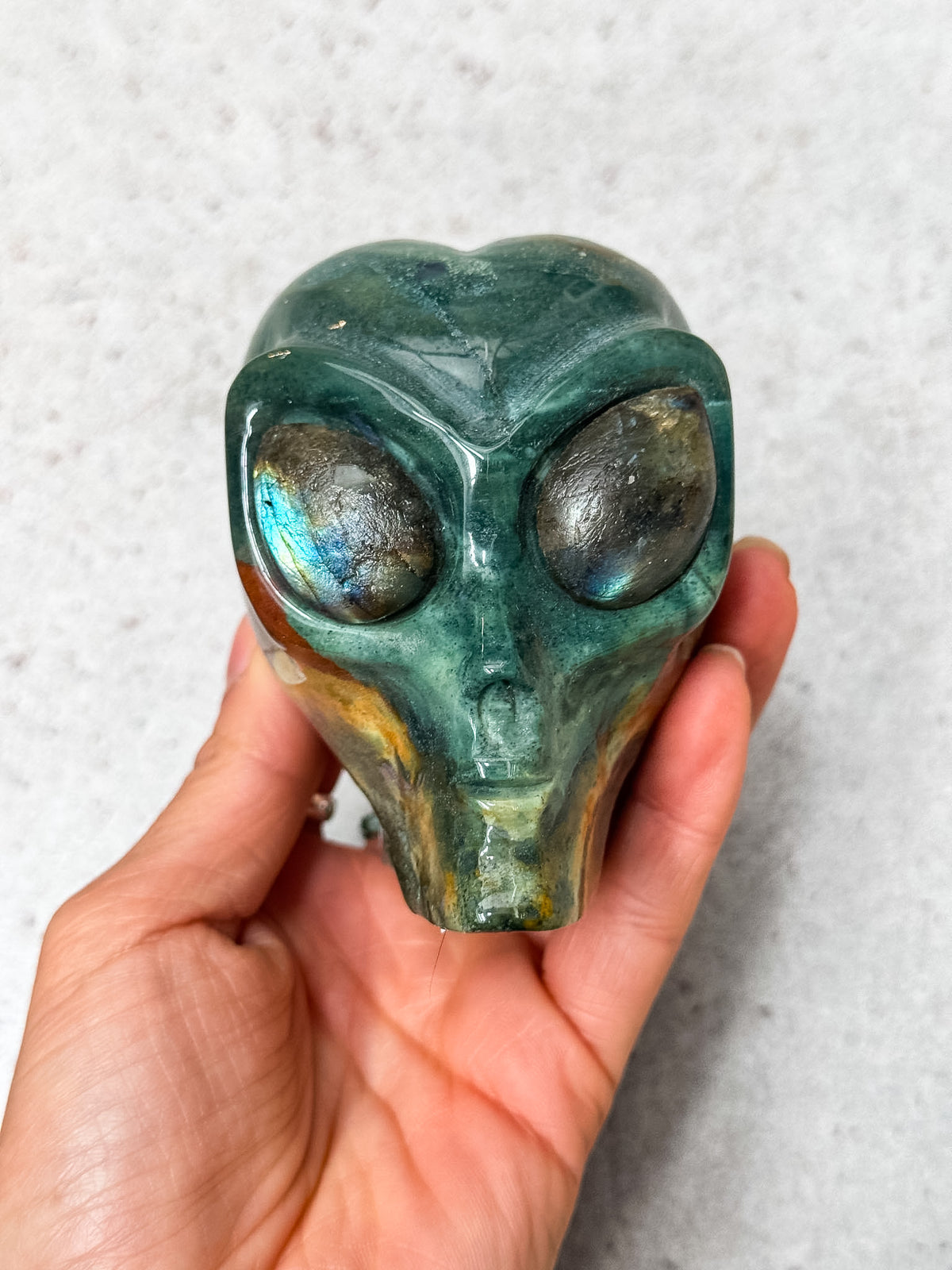 Ocean Jasper and Labradorite Alien Head