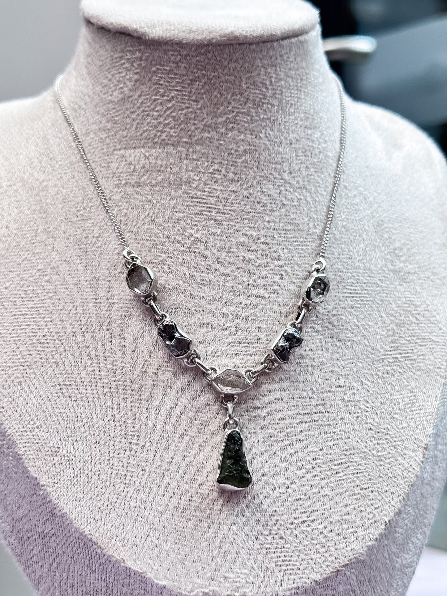 Moldavite, Herkimer Diamond, Campo Del Cielo Meteorite Necklace