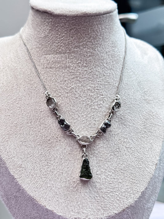 Moldavite, Herkimer Diamond, Campo Del Cielo Meteorite Necklace