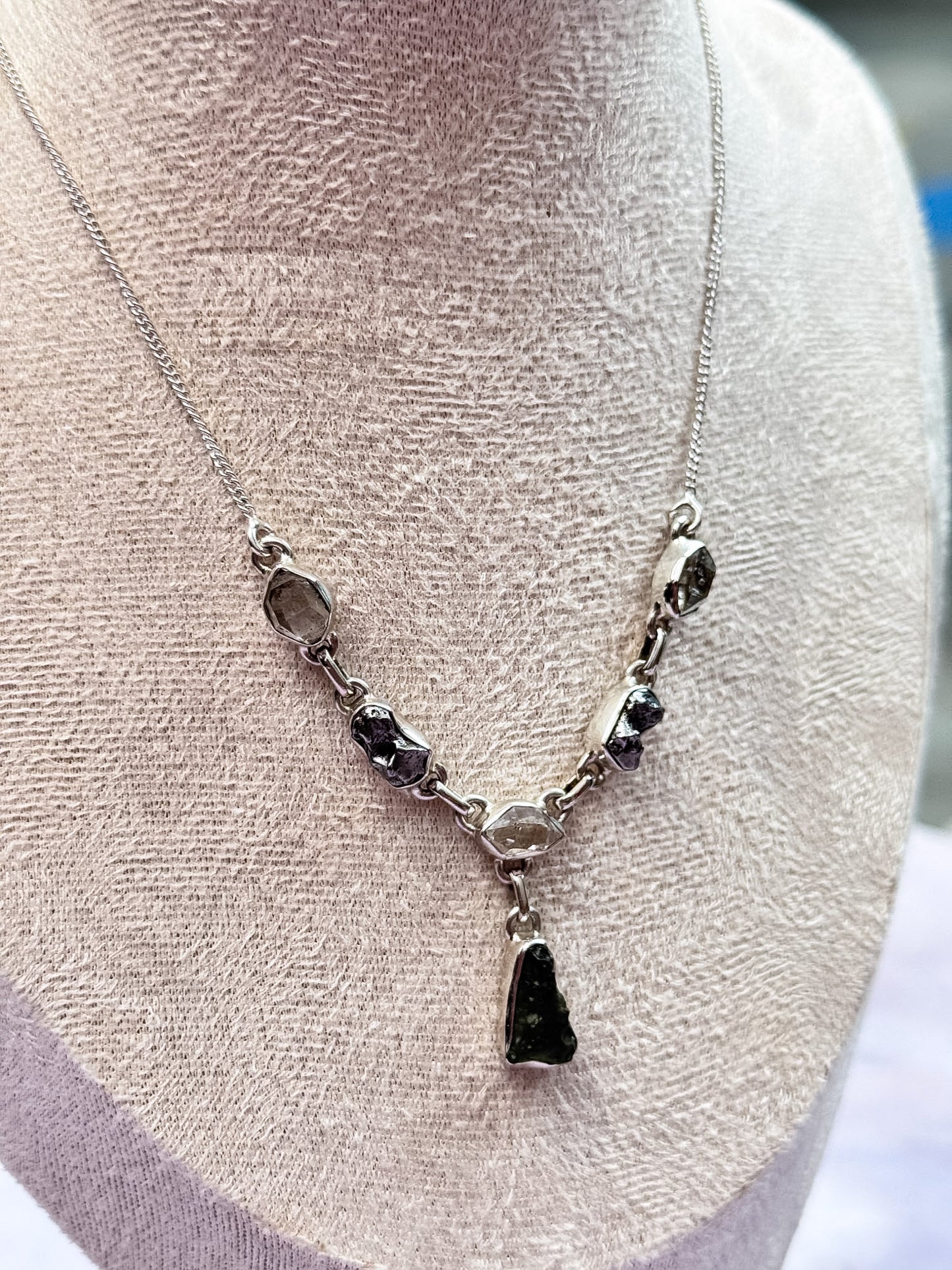 Moldavite, Herkimer Diamond, Campo Del Cielo Meteorite Necklace