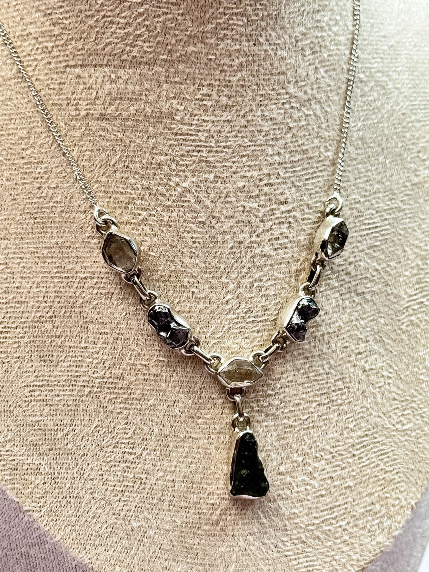 Moldavite, Herkimer Diamond, Campo Del Cielo Meteorite Necklace