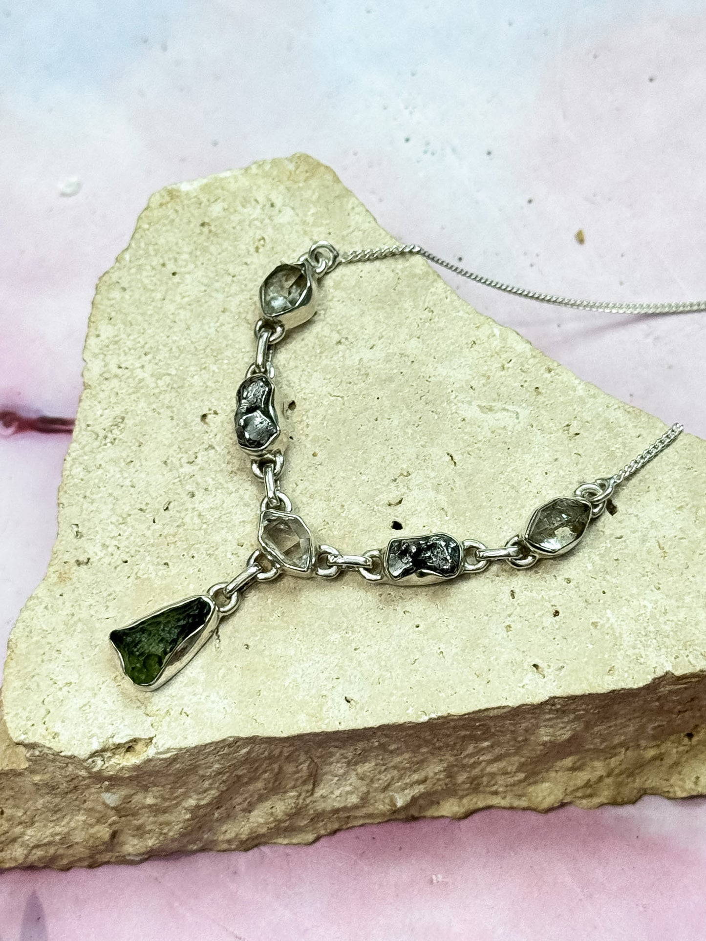 Moldavite, Herkimer Diamond, Campo Del Cielo Meteorite Necklace