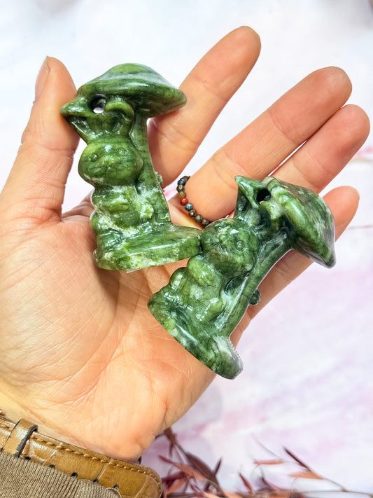 Serpentine Rabbit Mushroom Carvings