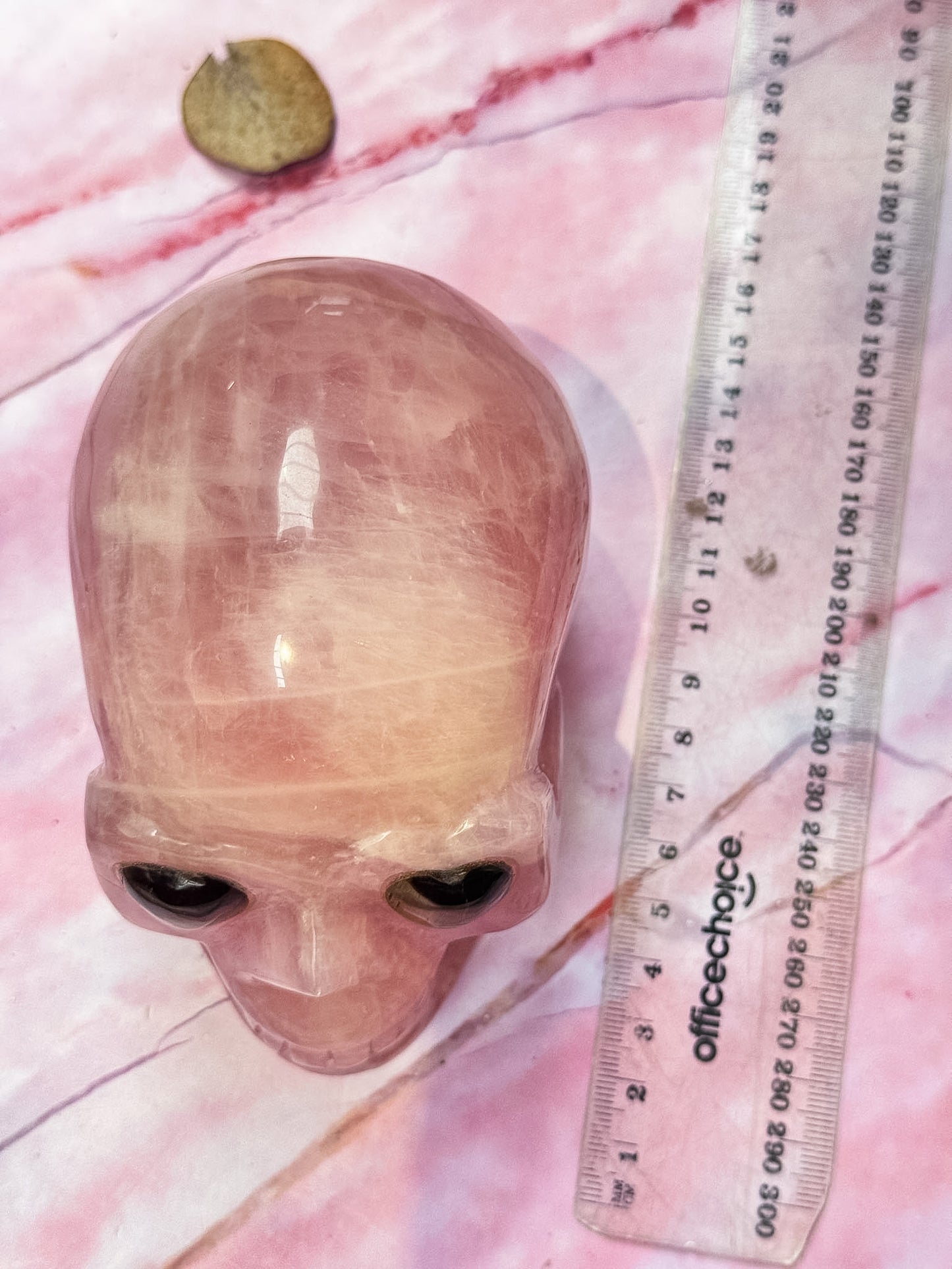 Rose Quartz Skull with Tigers Eye