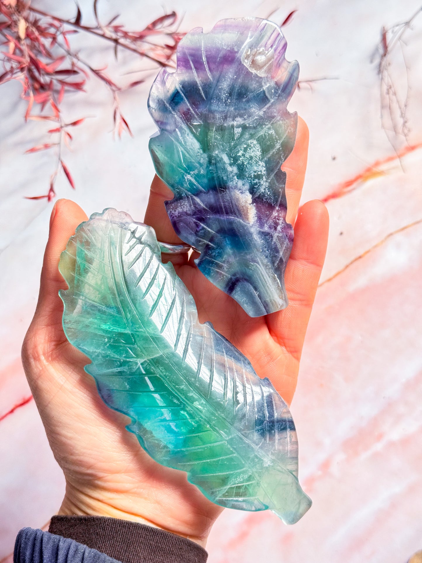 Fluorite Feather Carvings