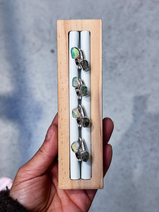 Ethiopian Opal and Moldavite Rings