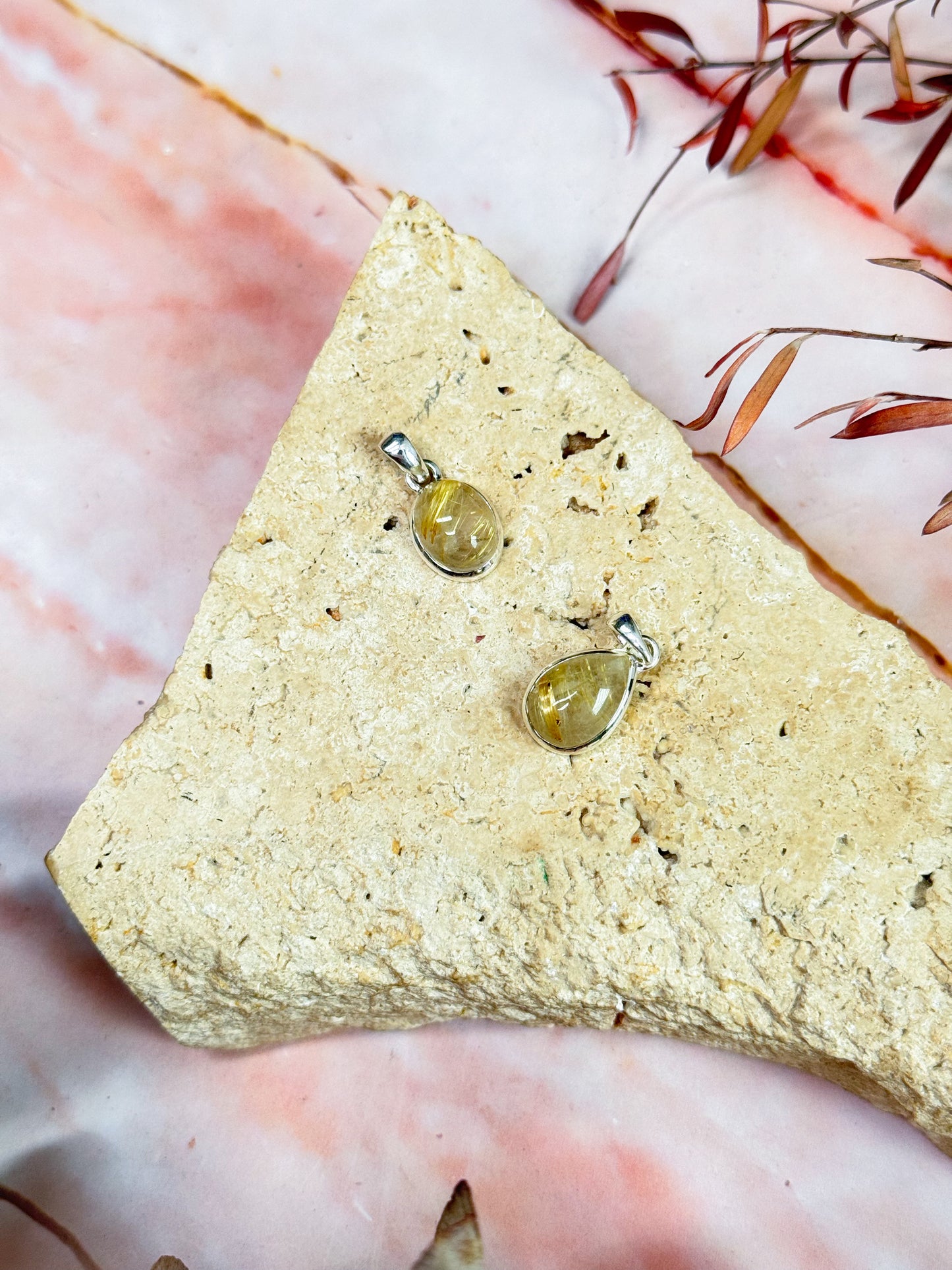 Gold Rutilated Quartz Pendants