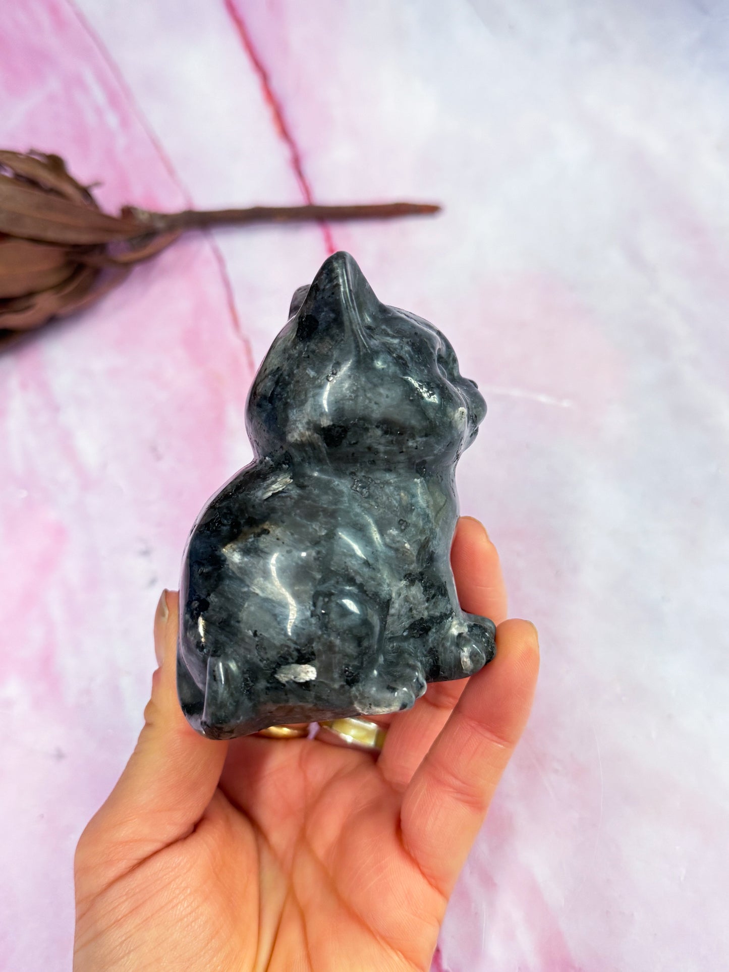 Larvikite Cat Carving