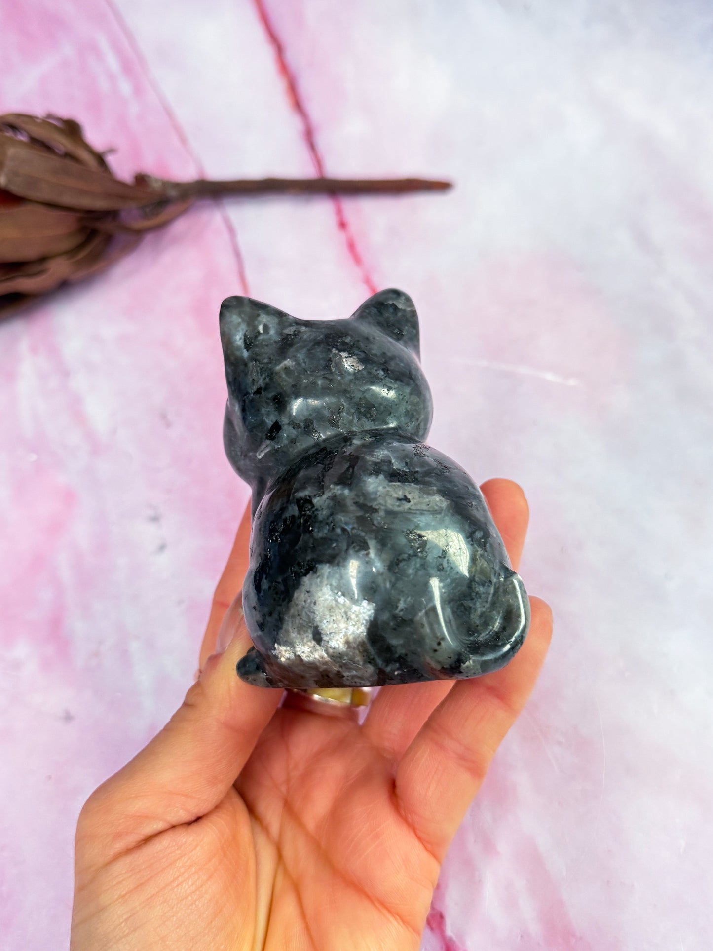 Larvikite Cat Carving