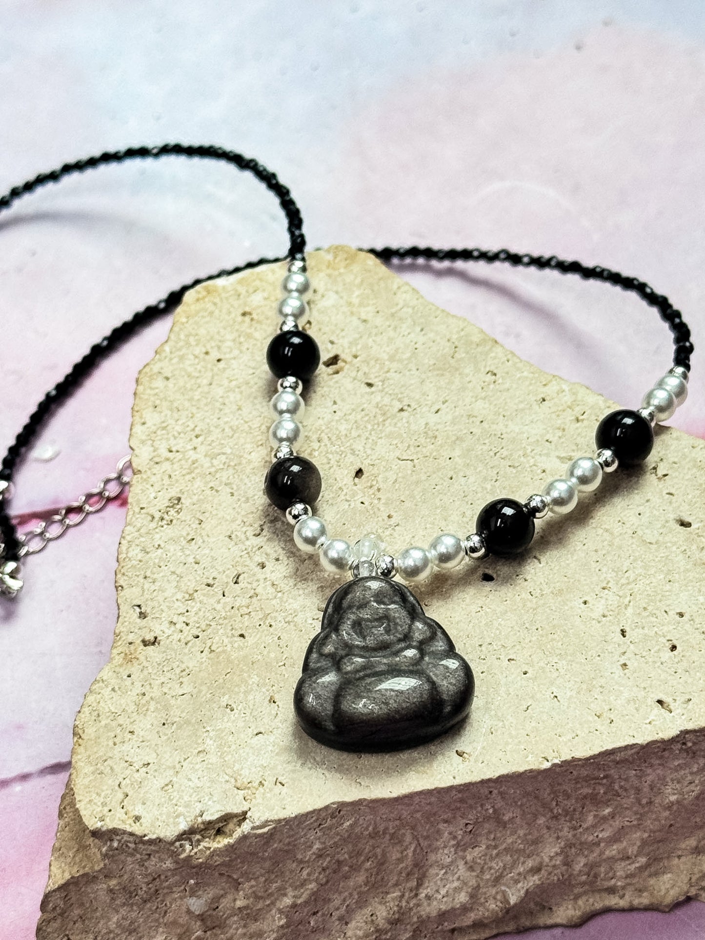 Silver Sheen Obsidian Buddha Necklaces