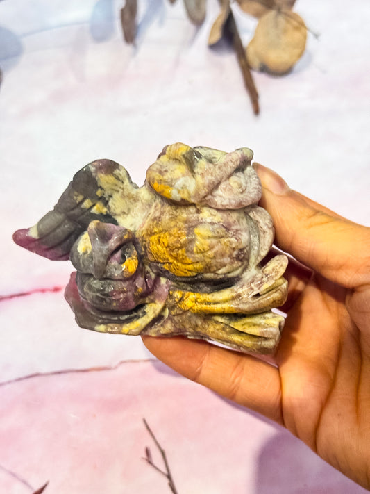 Rubelite Owl Carving