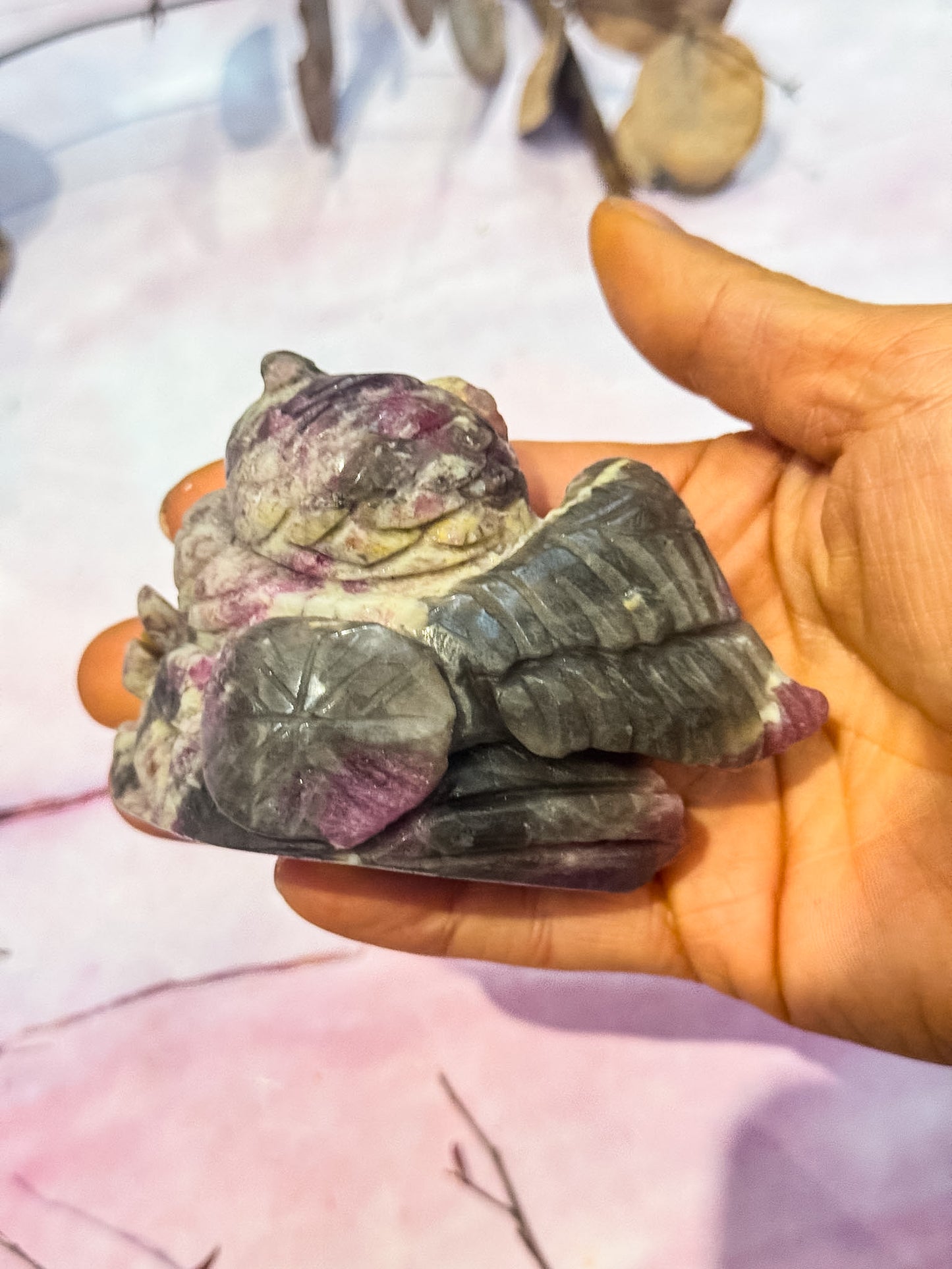 Rubelite Owl Carving