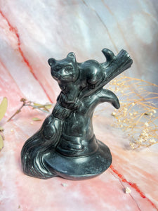 Black Jasper Witchy Cat Carving
