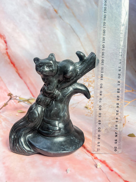 Black Jasper Witchy Cat Carving