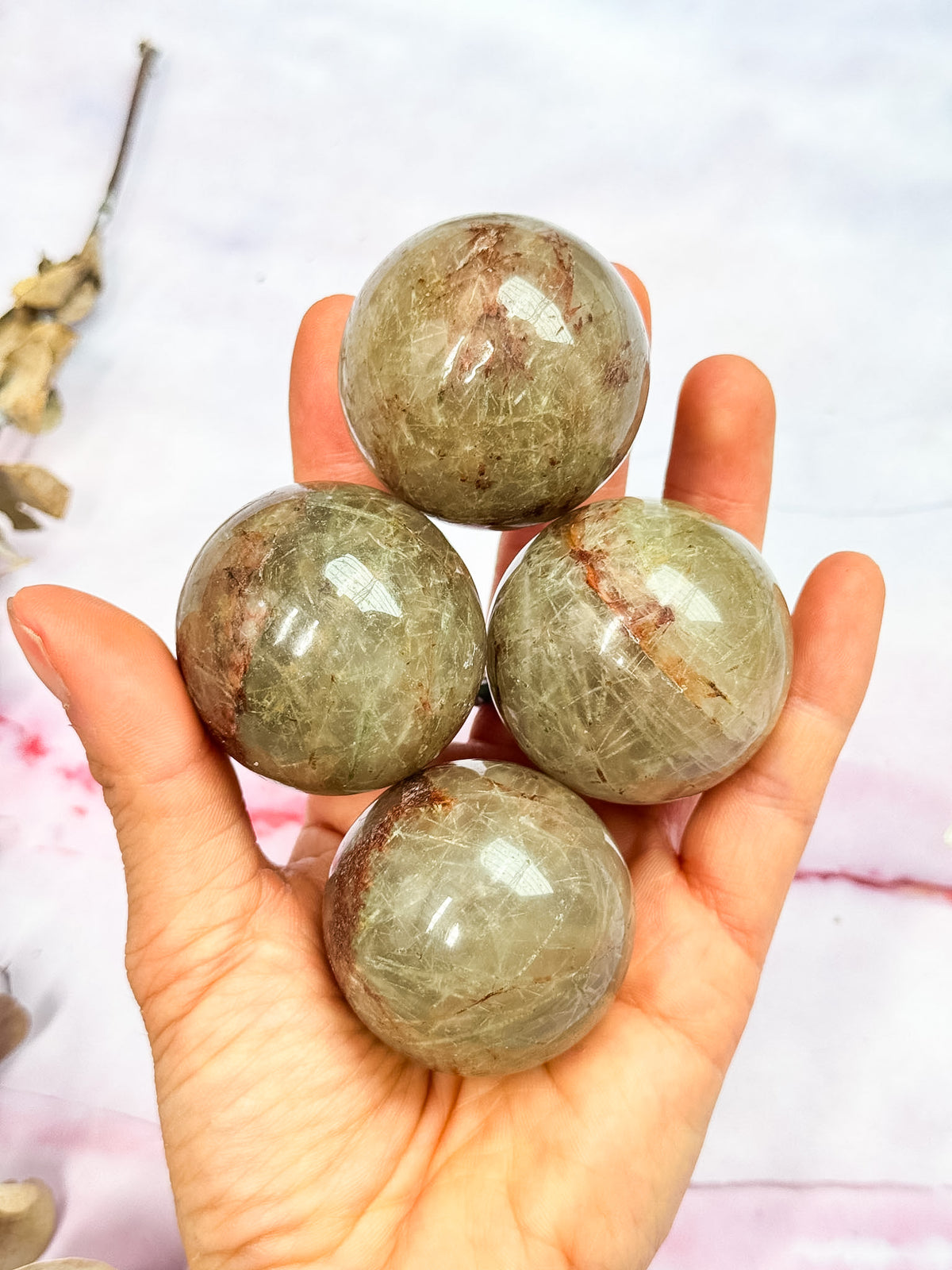 Low Grade Rutile Quartz Spheres