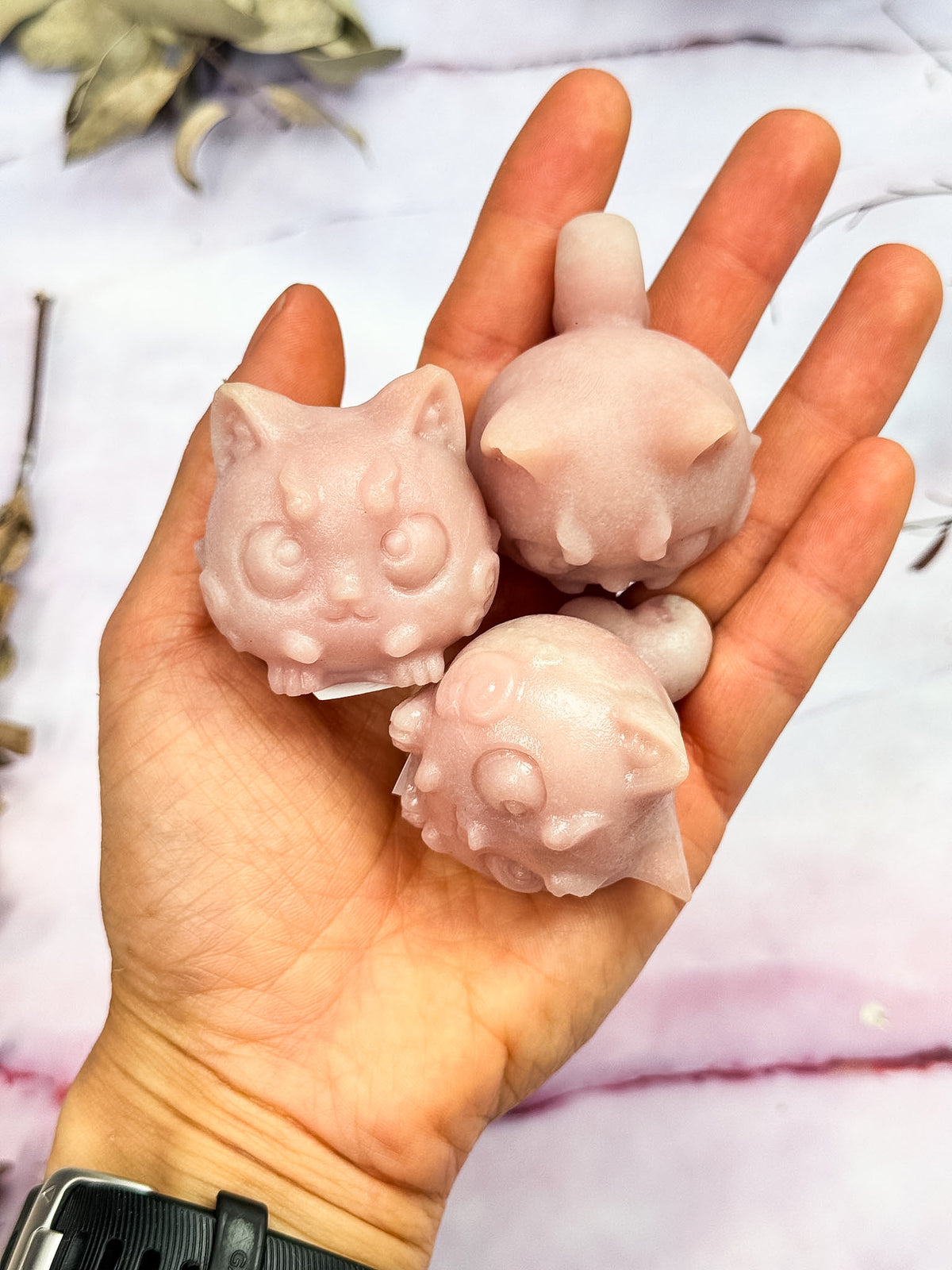Pink Opal Creature Carvings