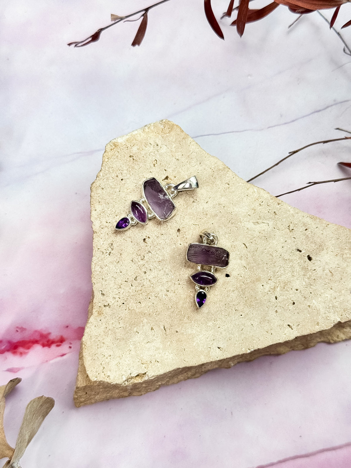 Amethyst Triple Pendants