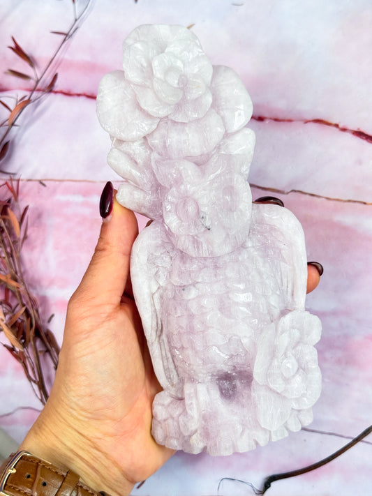 Kunzite Owl Carving