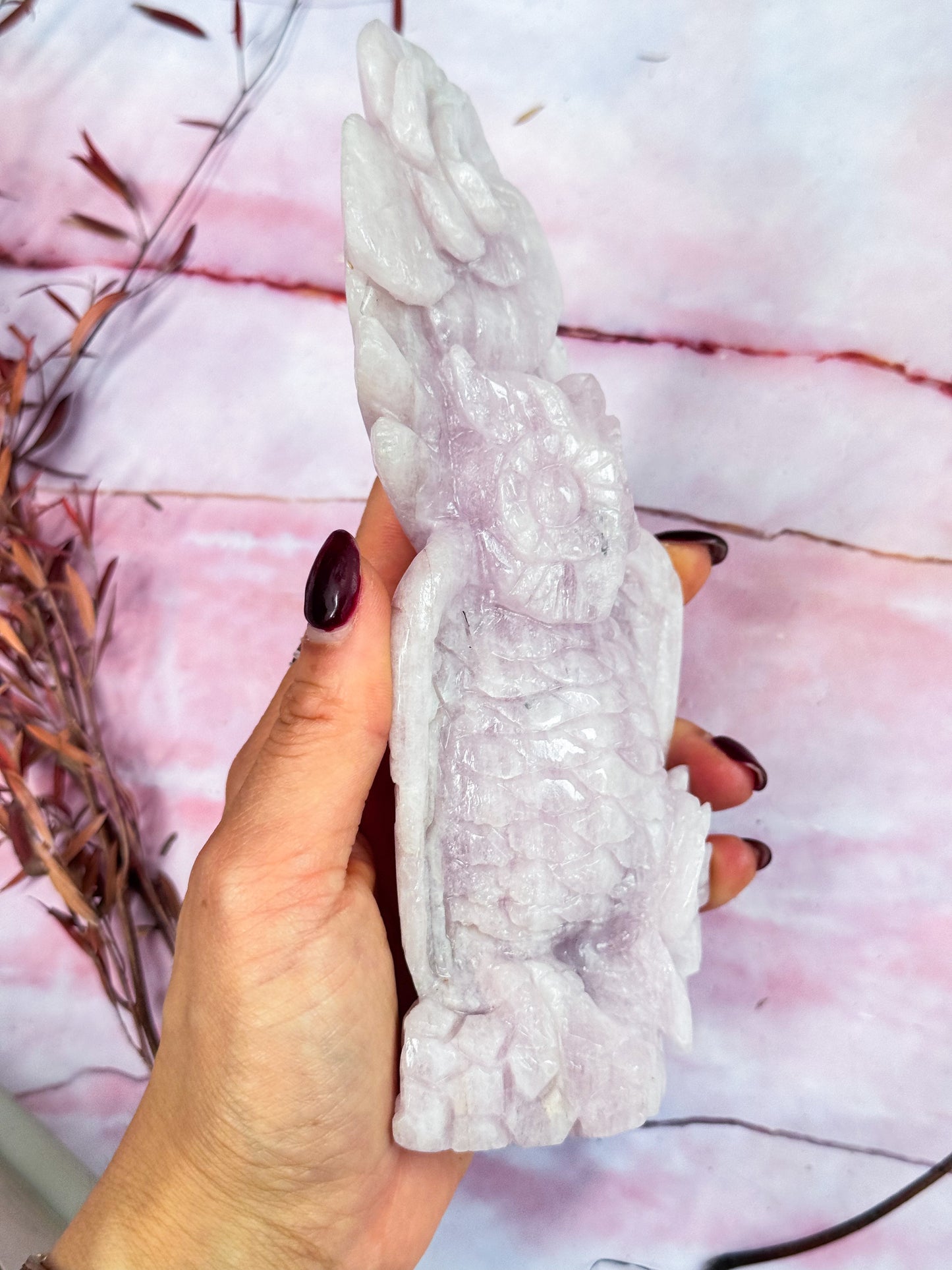 Kunzite Owl Carving
