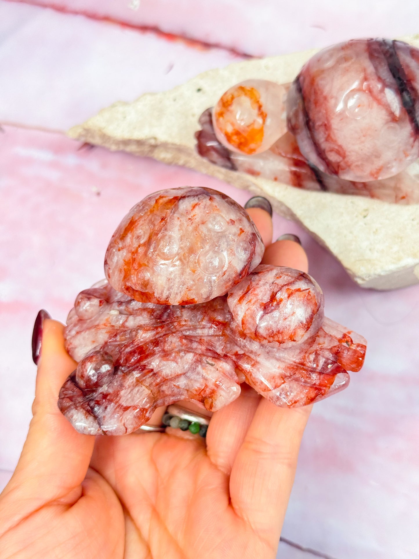 Fire Quartz Mushroom Carvings