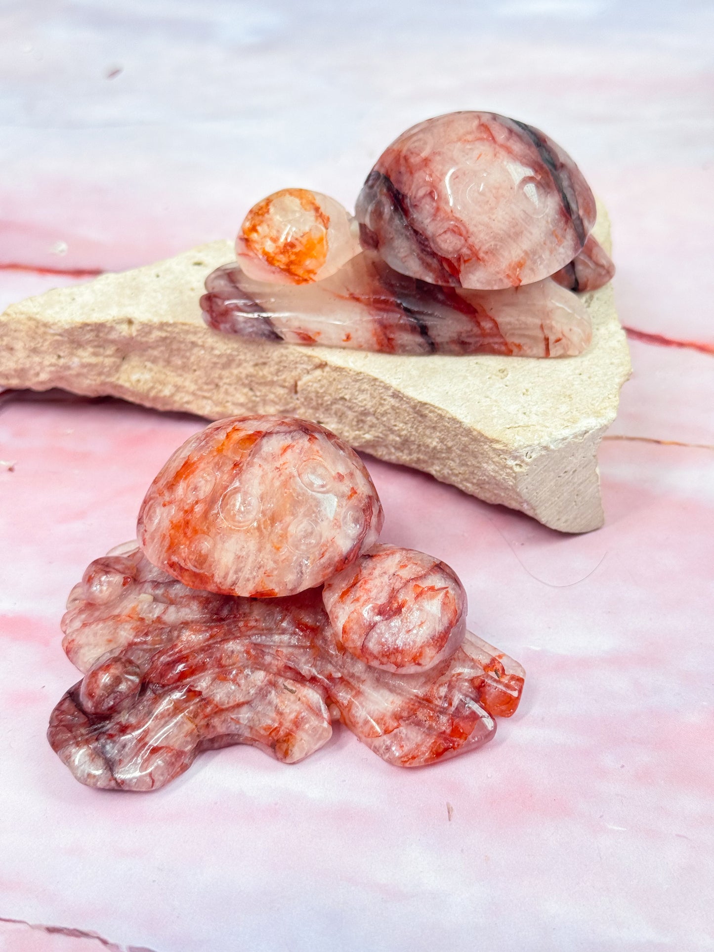 Fire Quartz Mushroom Carvings