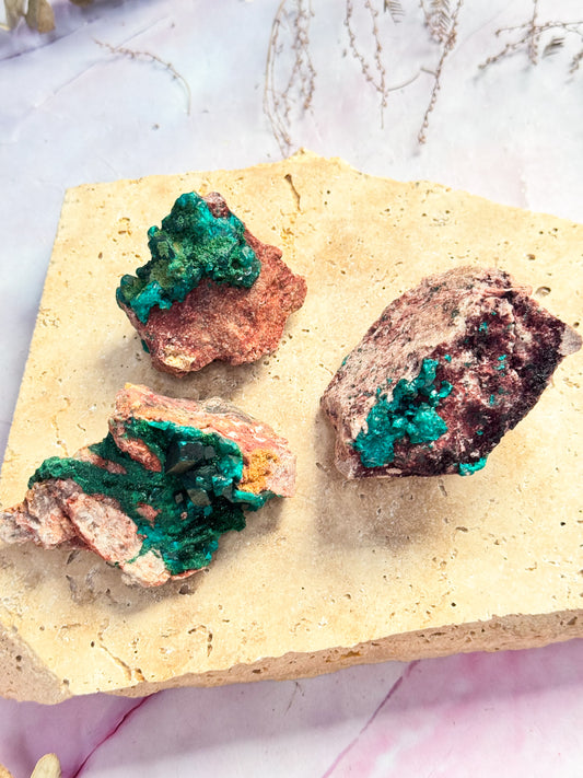 Dioptase on Dolomite Specimens