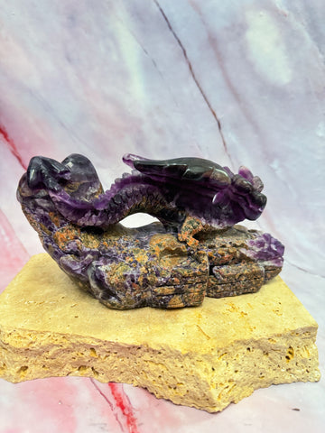 High Grade Fluorite Dragon Carving