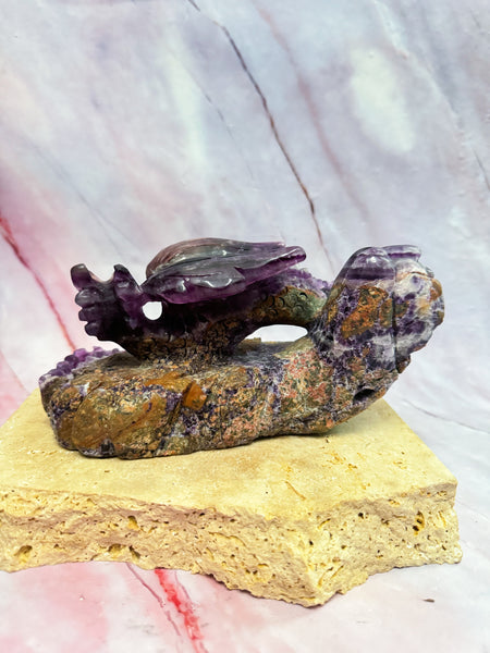 High Grade Fluorite Dragon Carving