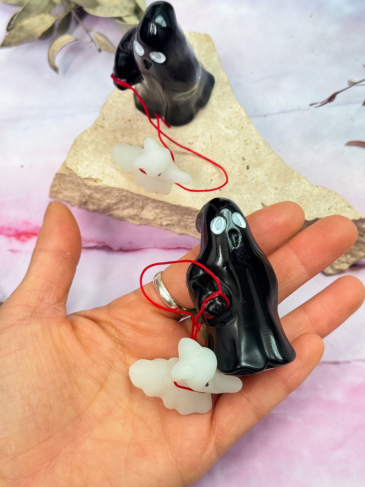 Obsidian Ghost with White Jade Ghost Dog
