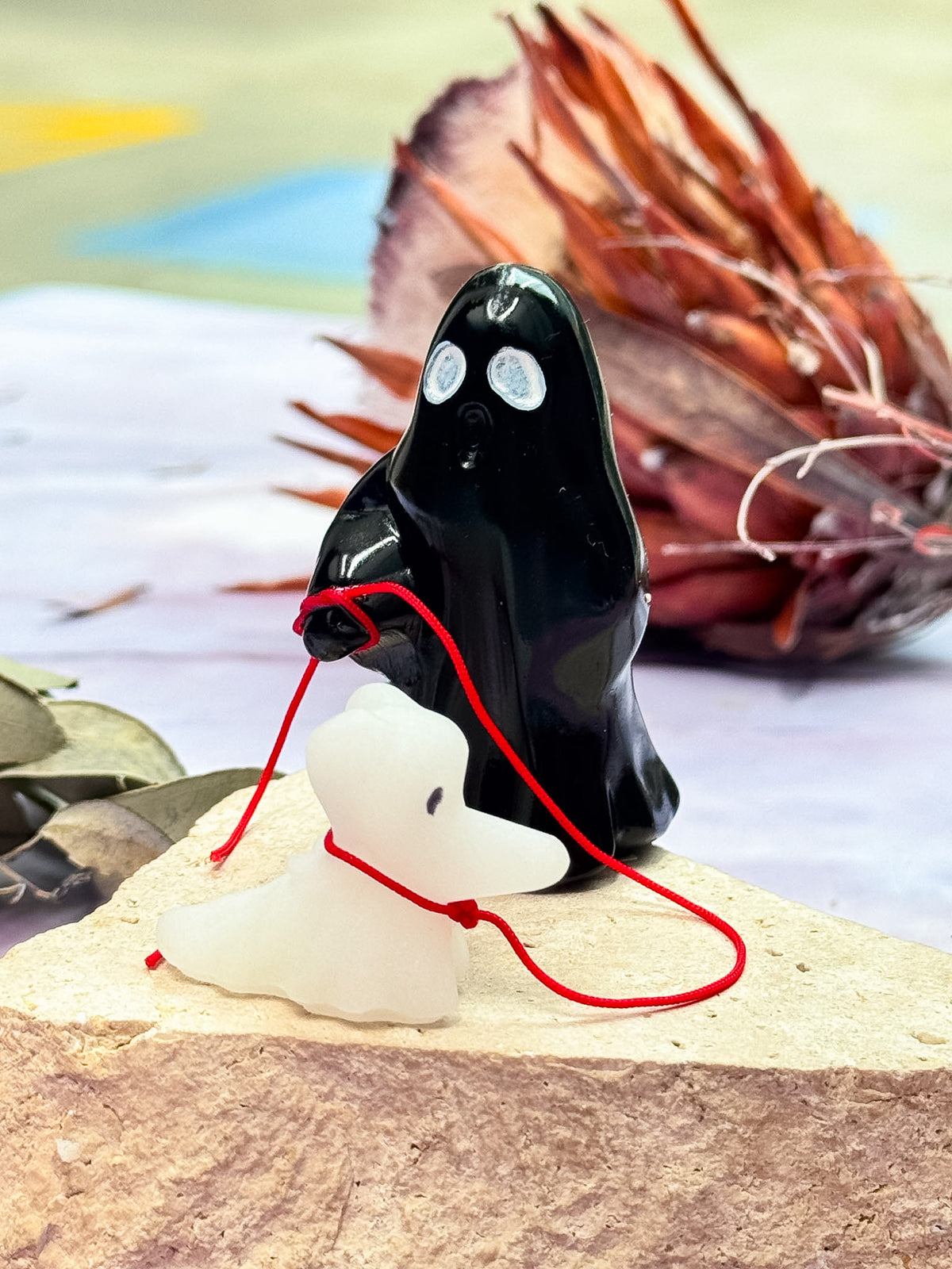 Obsidian Ghost with White Jade Ghost Dog