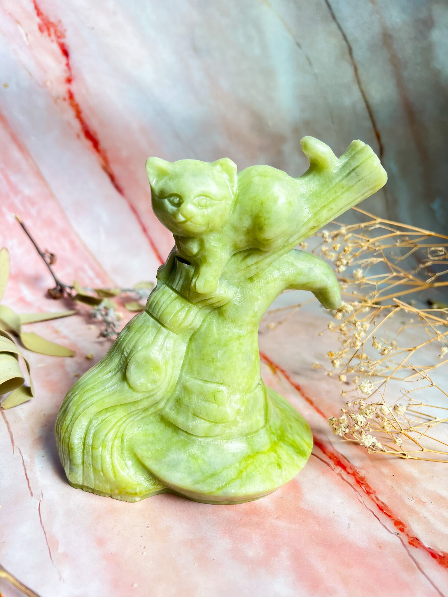 Serpentine Witchy Cat Carving