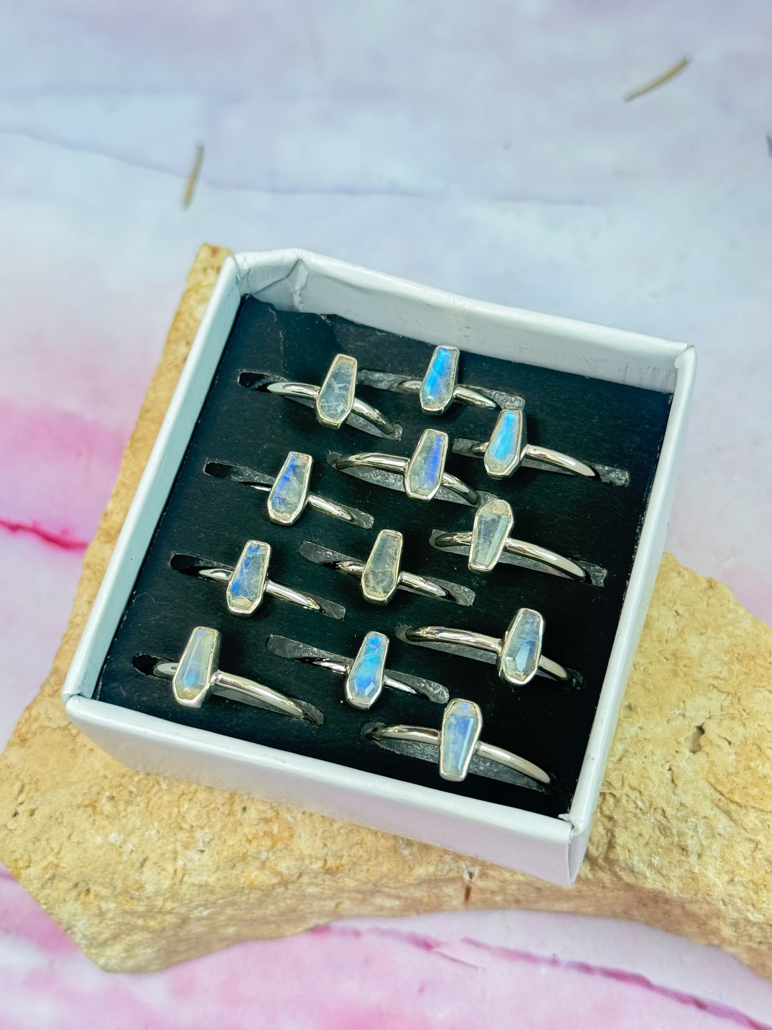 Moonstone Coffin Rings